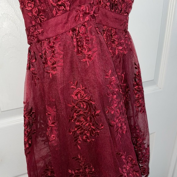 Red Embroidered Flare Dress - Picture 3 of 8